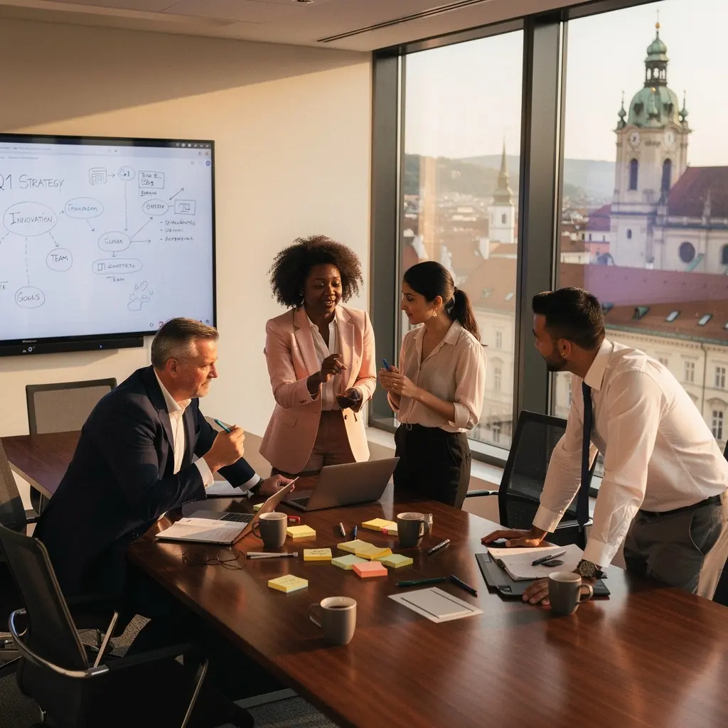 Ein Teilnehmer, der aufmerksam an einem virtuellen Meeting zur persönlichen Weiterentwicklung teilnimmt.