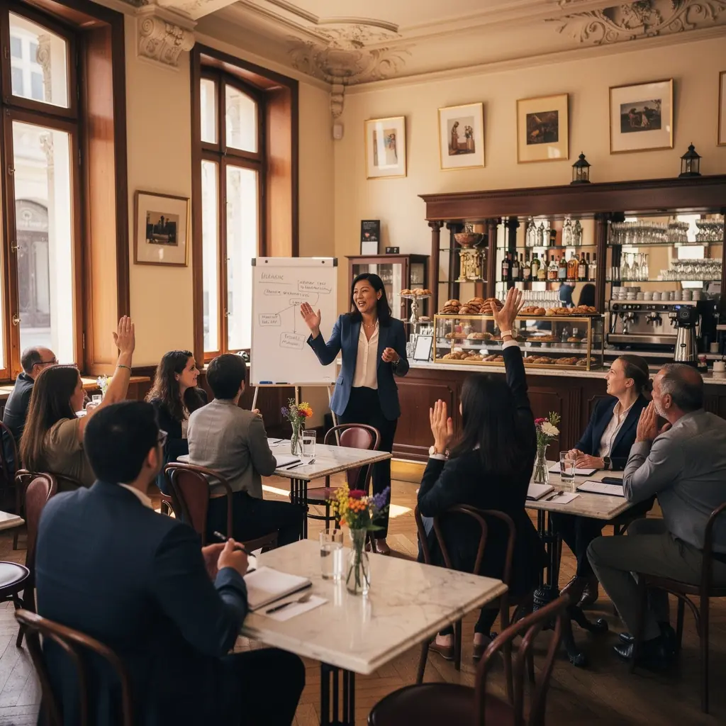 Ein Bild von einem Online-Kurs, das einen Laptop mit einer Videokonferenz zeigt.